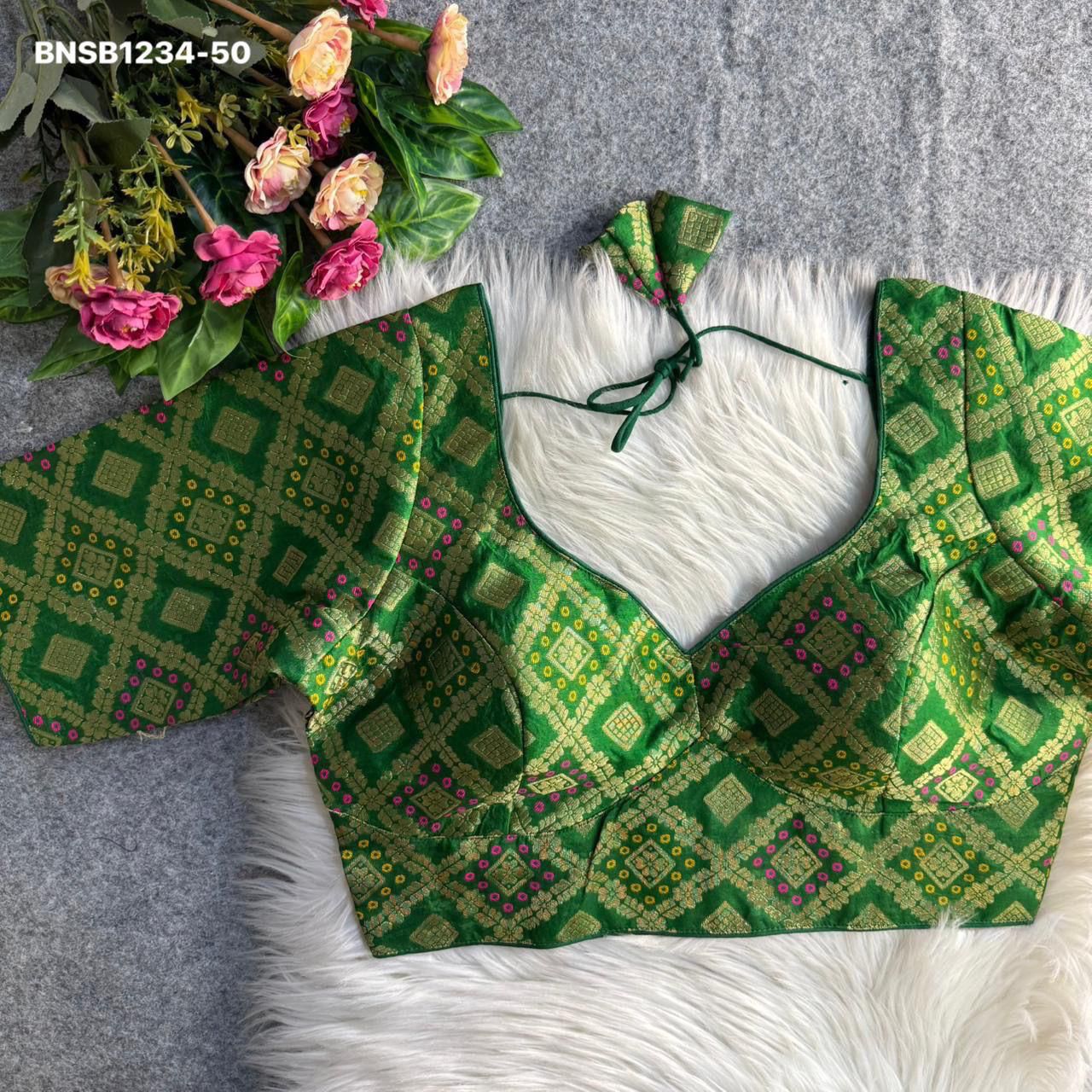 Sabyasachi-Style Patoda Banarasi Blouse-Green